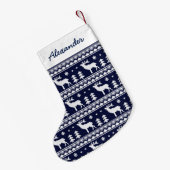 Navy Blue Fair Isle kerstSweater Pattern Kleine Kerstsok (Achterkant (Hangend))