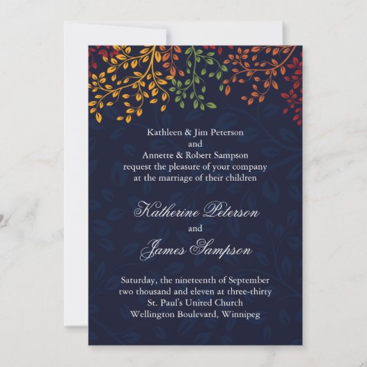 Navy Blue Fall Wedding Kaart (Voorkant)