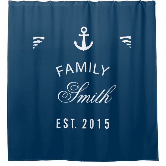 Navy Blue Family Nautical Anchor Personalized Douchegordijn (Voorkant)