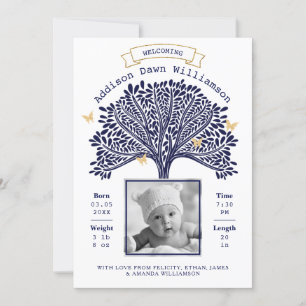 Navy Blue Family Tree Baby Faire-part de naissance