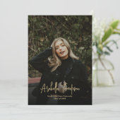 Navy Blue Fancy Script Photo Collage Afstuderen Aankondiging (Staand voorkant)