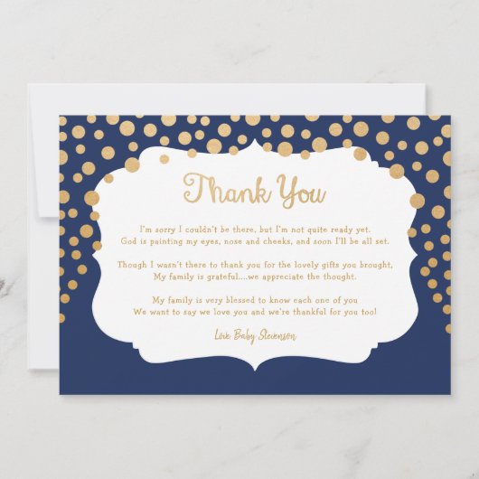 Navy Blue faux baby shower Bedankkaart (Voorkant)