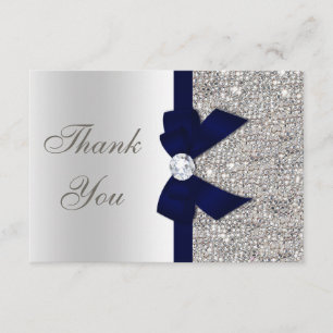 Navy Blue Faux Bow Silver Sequins Bedankt