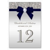 Navy Blue Faux Bow Silver Sequins Huwelijk Kaart (Achterkant)