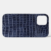 Navy Blue Faux Crocodile Leather Case-Mate iPhone Case (Achterkant (horizontaal))