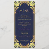 Navy Blue Faux Gold Elegant Wedding Menu (Voorkant)