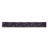 Navy Blue Faux Gold Foil Floral Leaves Lint (Voorkant)