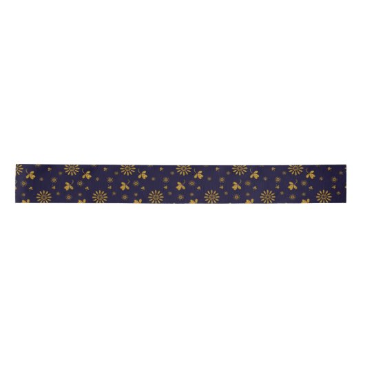 Navy Blue Faux Gold Foil Floral Leaves Lint (Voorkant)