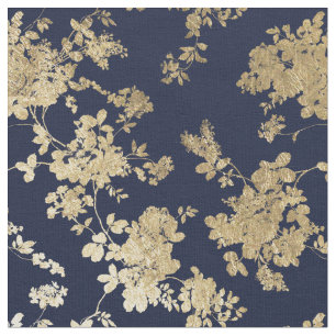 Navy blue faux goudshabby  chic floral stof
