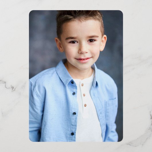 Navy Blue First Heilige Commune Foto Cross Silver Folie Uitnodiging (Achterkant)