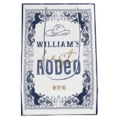 Navy Blue First Rodeo Verjaardag Gift Bag – Wester Medium Cadeauzakje (Achterkant)