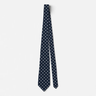 Navy Blue Fleur De Lis Elegant Damask Stropdas