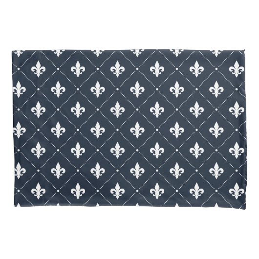Navy Blue Fleur de Lis Luxury Damask Pattern Kussensloop (Voorkant)
