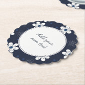Navy Blue Floral aangepaste tekst Kartonnen Onderzetters (Gekanteld)