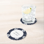 Navy Blue Floral aangepaste tekst Kartonnen Onderzetters (Insitu)