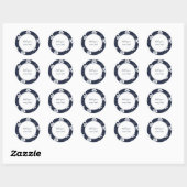 Navy Blue Floral aangepaste tekst Ronde Sticker (Vel)