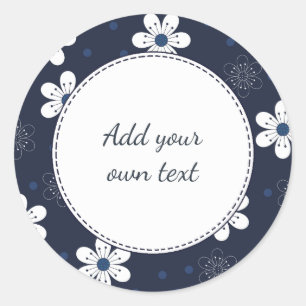 Navy Blue  Floral aangepaste tekst Ronde Sticker