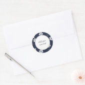 Navy Blue Floral aangepaste tekst Ronde Sticker (Envelop)