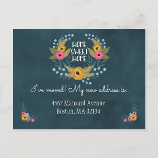 Navy Blue Floral Adreswijziging Aankondigingskaart