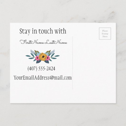 Navy Blue Floral Adreswijziging Aankondigingskaart (Achterkant)