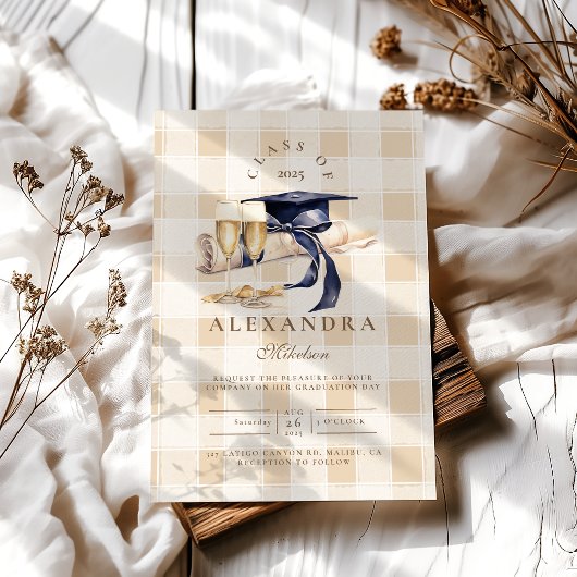 Navy Blue Floral Afstuderen Kaart