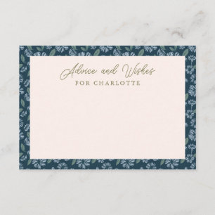 Navy Blue Floral Baby shower Advies Kaart