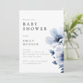 Navy Blue Floral Baby shower Kaart (Staand voorkant)