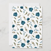 Navy Blue Floral Boy Baby Photo Faire-part de nais (Dos)