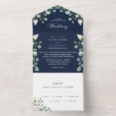 Navy Blue Floral bruiloft in één uitnodiging (Binnen)