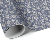 Navy Blue Floral Cadeaupapier (Rol Hoek)