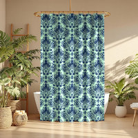 Navy Blue Floral Damascus op lichte groene achterg
