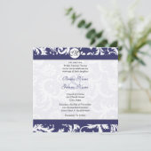 Navy Blue Floral Damask Monogram Weddenschap Kaart (Staand voorkant)