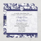 Navy Blue Floral Damask Monogram Weddenschap Kaart (Voorkant / Achterkant)