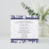 Navy Blue Floral Damask Monogram Weddenschap Kaart (Staand voorkant)