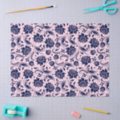 Navy Blue Floral Damasroze achtergrond Tissuepapier (Craft)