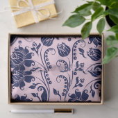 Navy Blue Floral Damasroze achtergrond Tissuepapier (Geschenk)