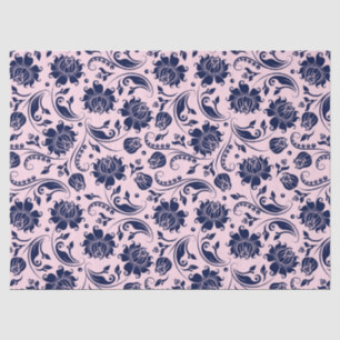 Navy Blue Floral Damasroze achtergrond Tissuepapier