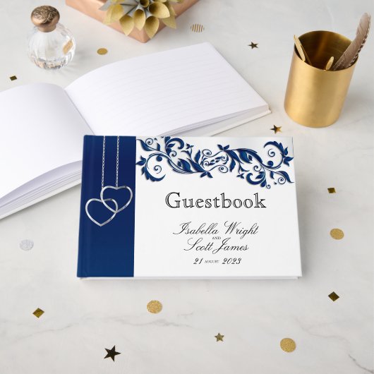 Navy Blue Floral Design - Guestbook Gastenboek (Voorkant open)