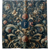 Navy blue floral douchegordijn (Voorkant)
