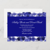 Navy Blue Floral Elegant Script Wedding Briefkaart (Voorkant / Achterkant)