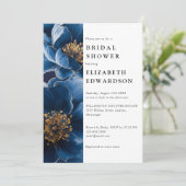 Navy Blue Floral Foto QR Code Vrijgezellenfeest Kaart (Staand voorkant)