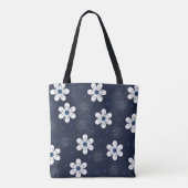 Navy Blue Floral, gepersonaliseerd Draagtas (Achterkant)