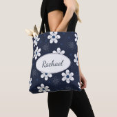 Navy Blue Floral, gepersonaliseerd Draagtas (Dichtbij)