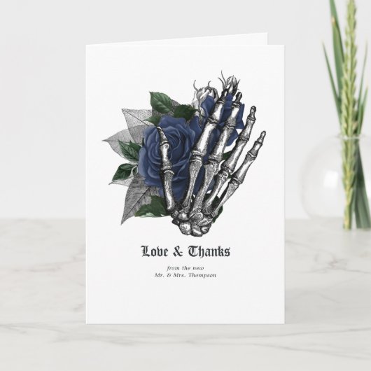 Navy Blue Floral Gothic Wedding Bedankkaart (Voorkant)