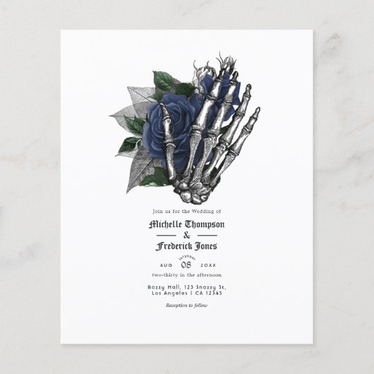 Navy Blue Floral Gothic Wedding Invitation Flyer (Voorkant)