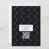 Navy Blue Floral Gothic Wedding QR Code Kaart (Achterkant)
