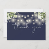 Navy Blue Floral Greenery String Lights Bedankkaart (Voorkant)