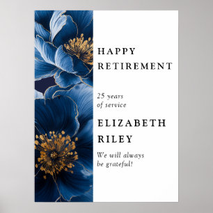 Navy Blue Floral Happy Retirement Welkomstbord Poster