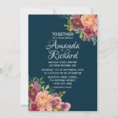 Navy Blue  Floral herfst Wedding Kaart (Voorkant)