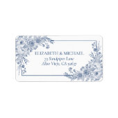 Navy Blue Floral Line Art-adres Etiket (Voorkant)
